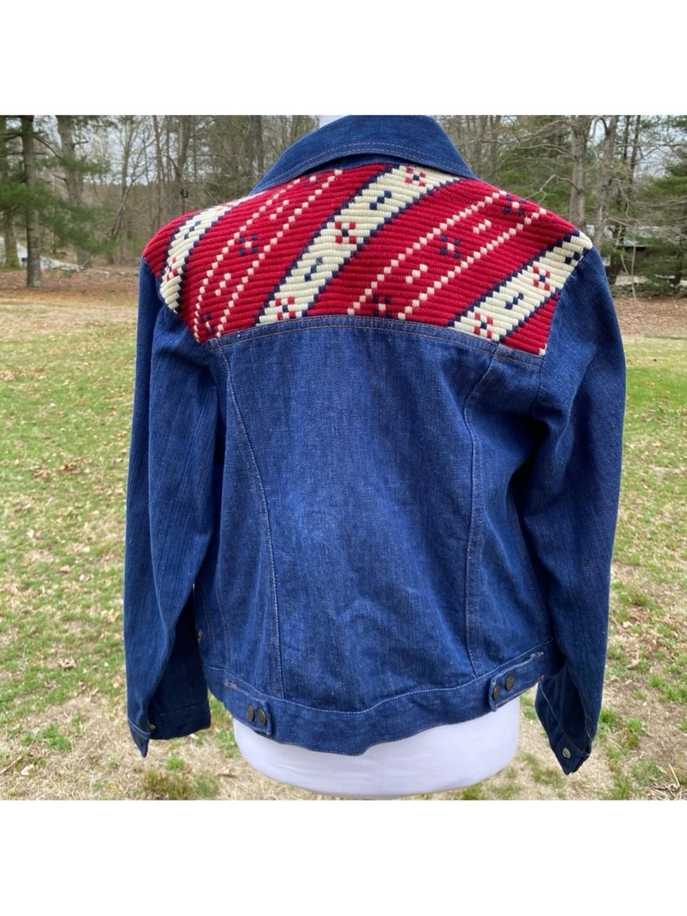 SCREEN DOOR THREADS SLANTZI CRAFT DENIM BLUE JEAN JACKET VINTAGE USA SIZE 34 S